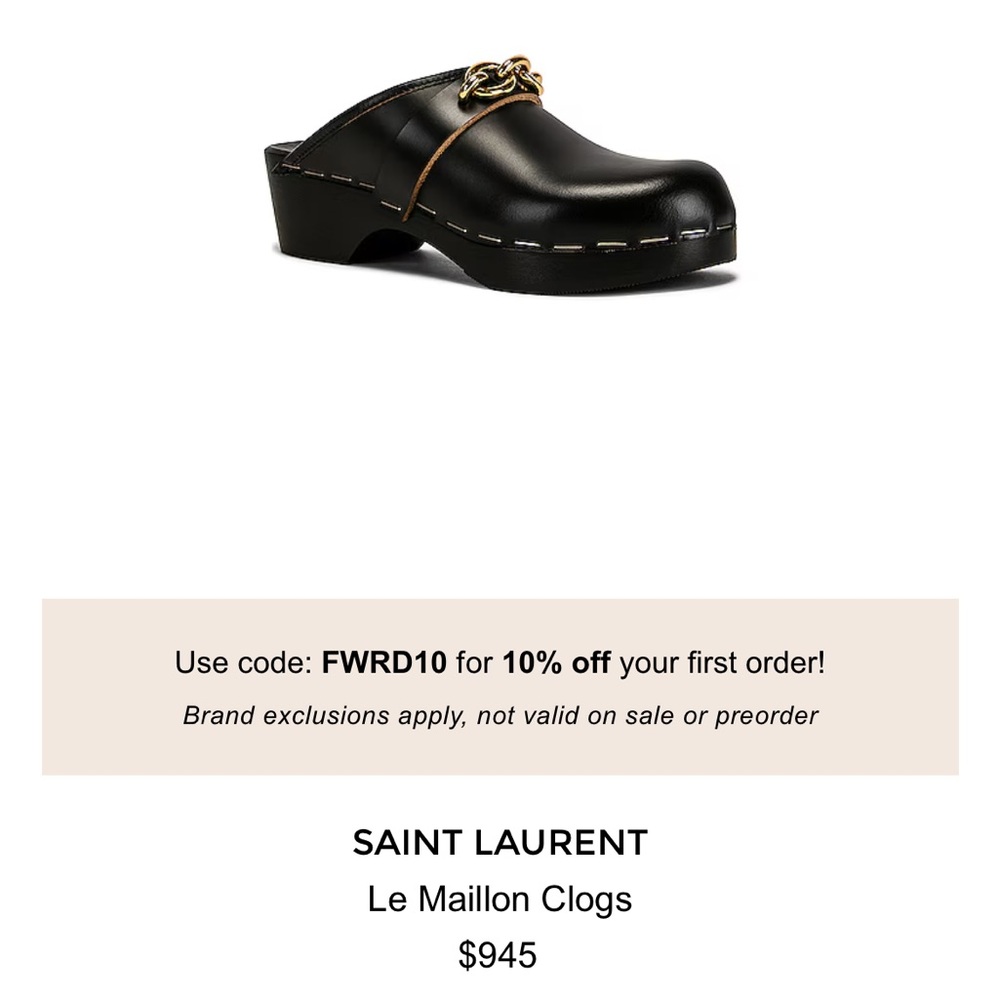 SAINT LAURENT Le Maillon Clogs - color: Nero size 6US. BRAND NEW, NEVER WORN!